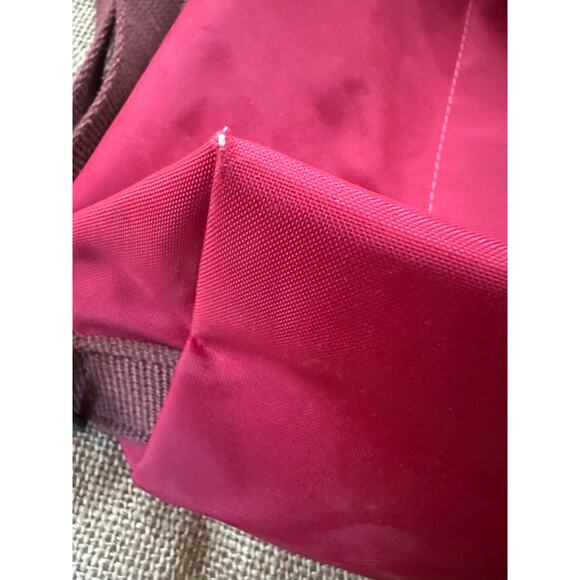 Longchamp Le Pliage Original Backpack Brown Red Nylon Leather Travel Bag Logo - Picture 5 of 15